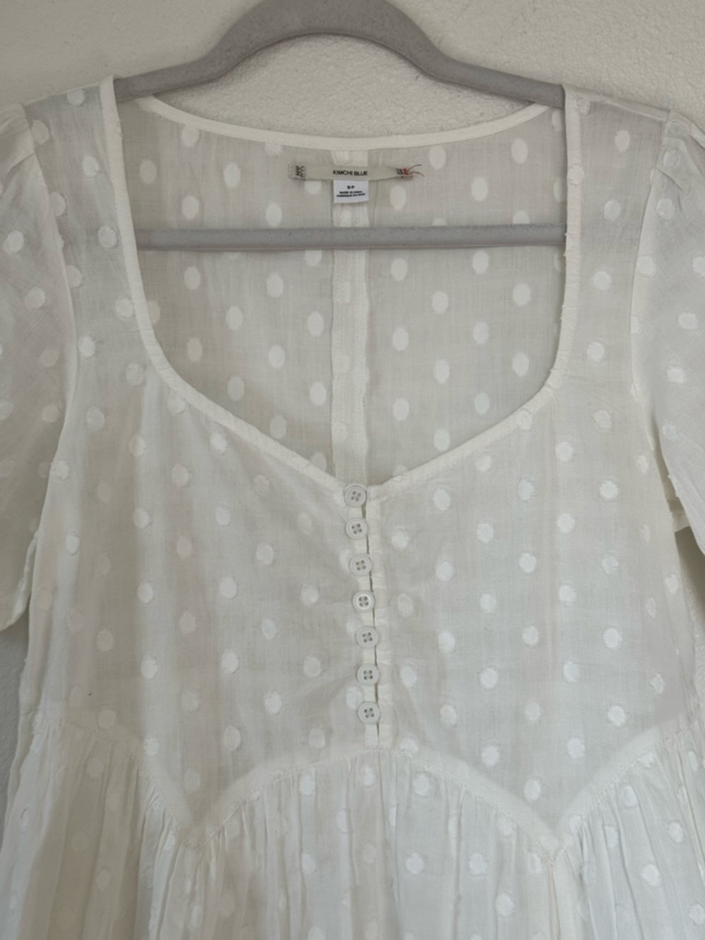 Kimchi Blue White Polka Dot Babydoll Mini Dress Puff Sleeve Urban Outfitters S - Picture 3 of 10